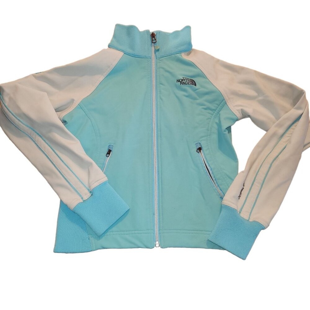 The North Face Youth XS Apex Bionic Jacket Light Blue/White Zip Front Zip Pocket